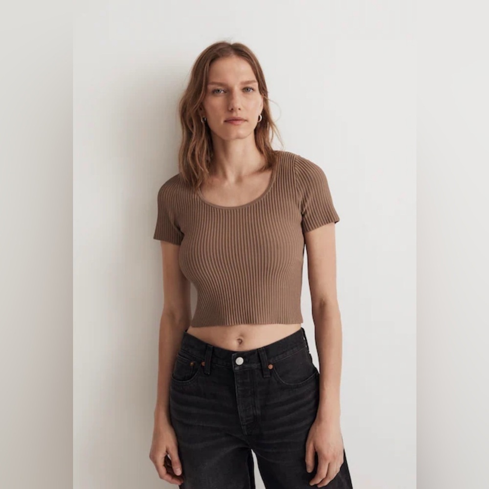 NWT Madewell Ottoman Crop Sweater Tee in Light Umber  , S